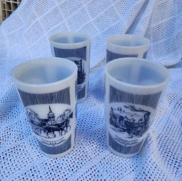 Currier and Ives Transportation milk glass‎ glasses 4 - Picture 3 of 10